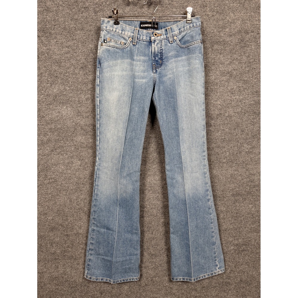 Express Womens Size 3/4R Jeans Blue Hipster Flare Low‎ Rise Washed Cotton Blend